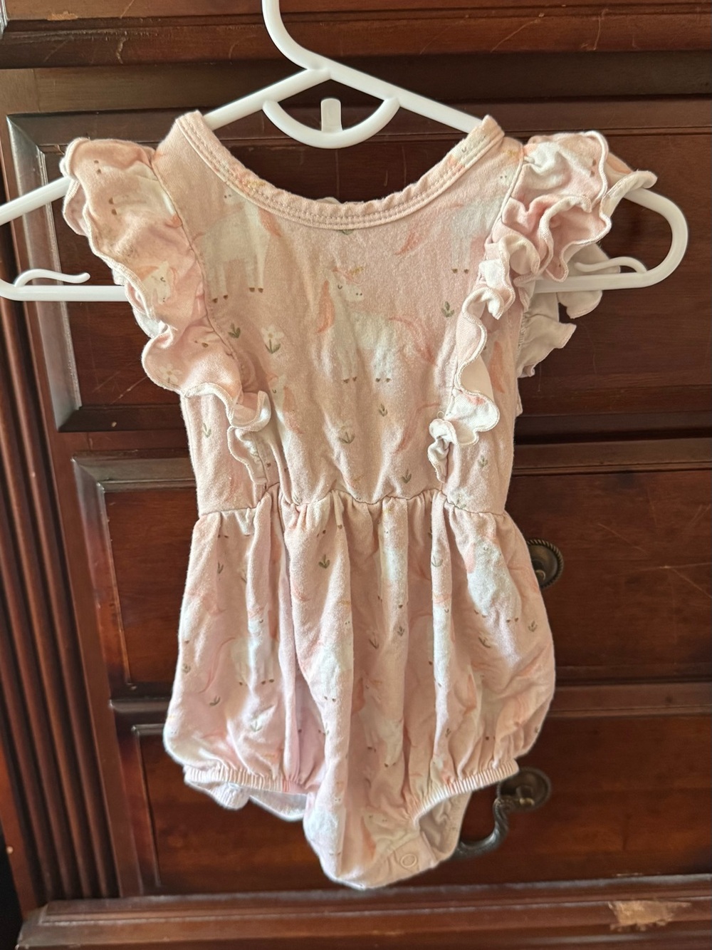 Caden Lane Unicorn Ruffle Romper with Tiny Print